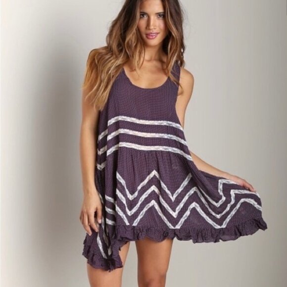 Free People Intimately Free Voile and Lace Trapeze Slip Dress Purple Size Medium - Picture 2 of 8